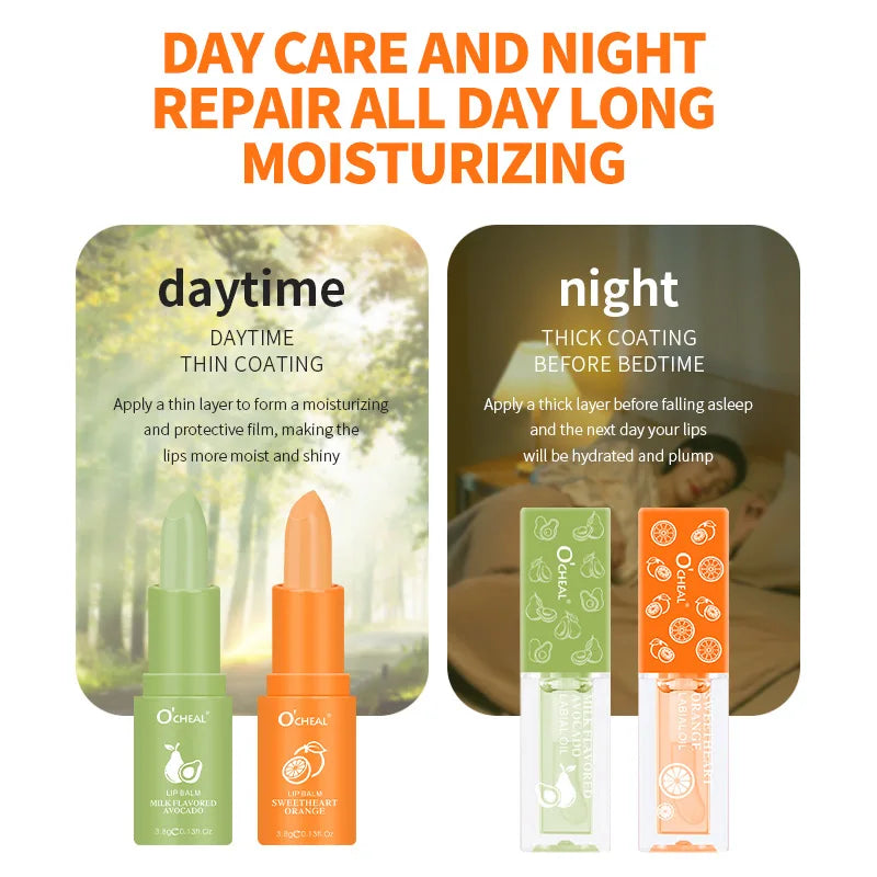 Honey Avocado Lip Balm&Lip Gloss Set PH Color Change Moisturizing Long Lasting Light Pink Lipstick Lips Makeup for Women