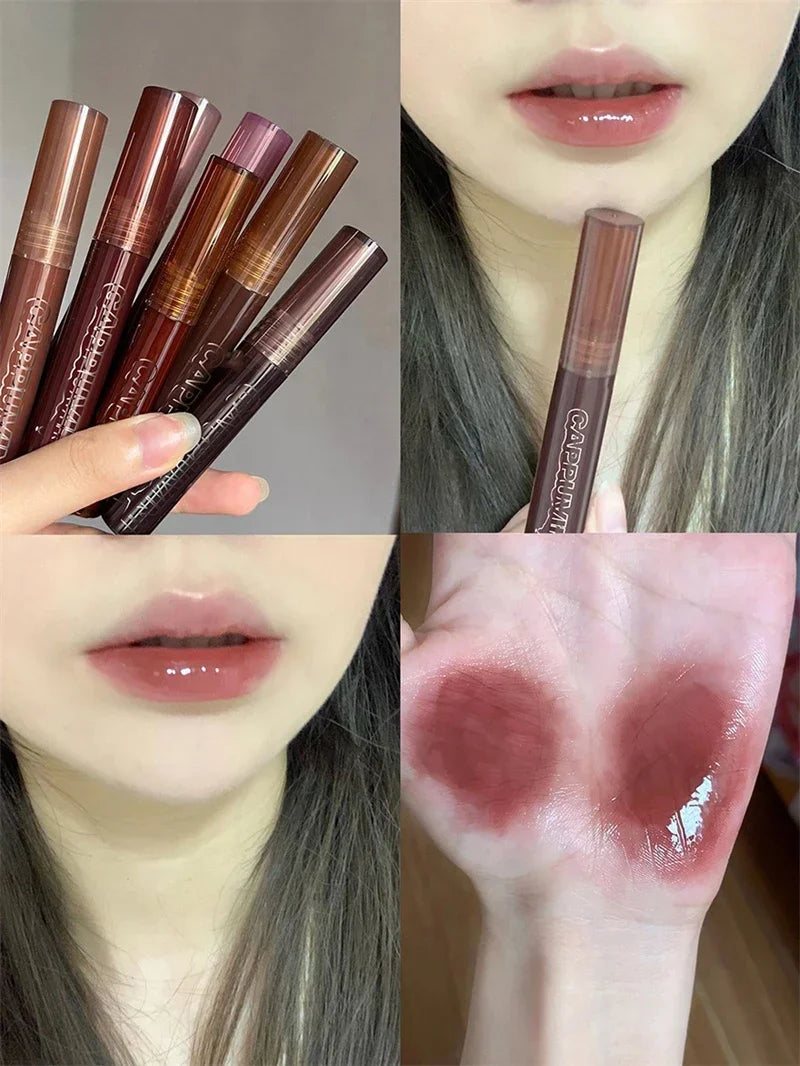 Punk Dark Brown Mirror Water Lip Gloss Red Lip Glaze Transparent Glass Lip Oil Waterproof Liquid Lipstick Clear Tint Makeup New