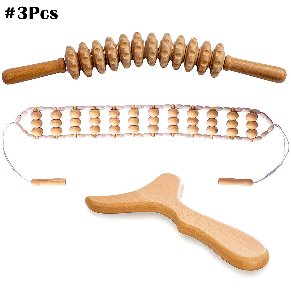 Wooden Therapy Massager Lymphatic Drainage Anti Cellulite Maderoterapia Kit - Body Contouring, Belly Waist Muscle Massage Relax