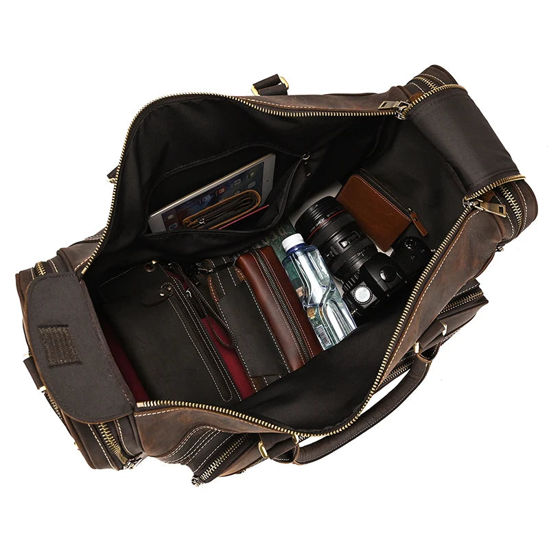 Luufan Crazy Horse Leather Men's Travel Bag Big Travel Duffel Durable Cowhide Weekend Bag Man Genuine Leather Luggage Tote Bag