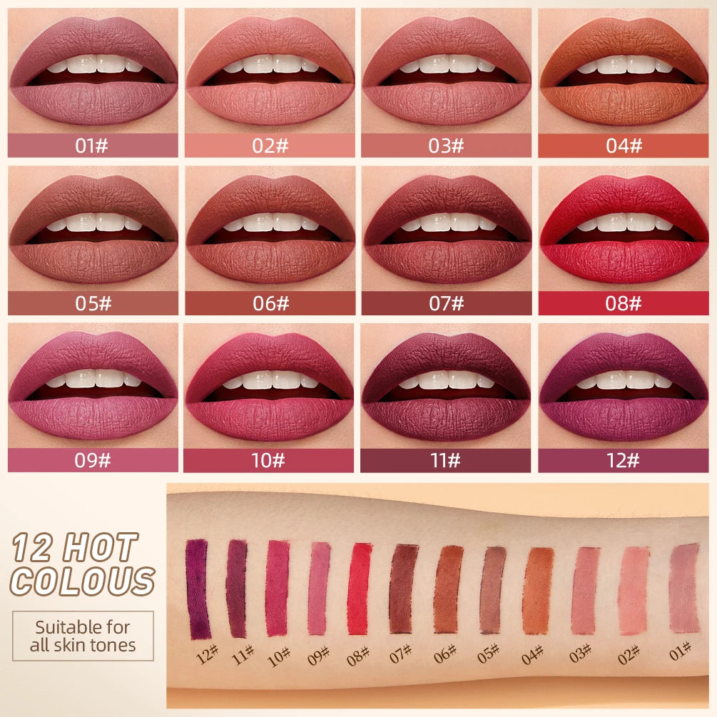 QIBEST 1PC Sexy Matte Lipstick Waterproof Long Lasting Color Rendering Non-stick Velvet Lips Liner Pencil Woman Makeup Cosmetics