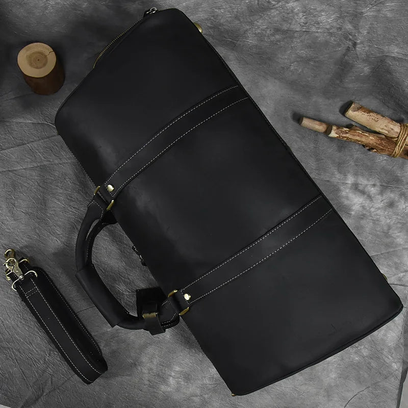 Fashionable Style Men's Leather Travel Handbags Real Cowhide Leather Duffle Bags For Man Male Weekend Bags With Shoe Pocket
