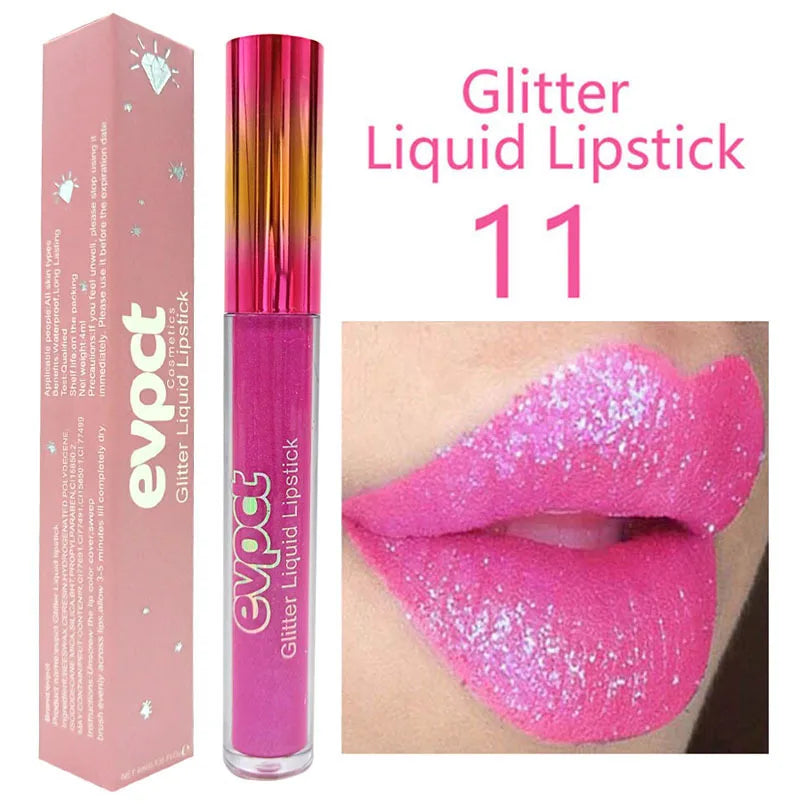 15 Color Glitter Liquid Lipsticks Shimmer Shiny Lipgloss Pearlescent Lip Tint Waterproof Long Lasting Matte Diamond Lips Glaze