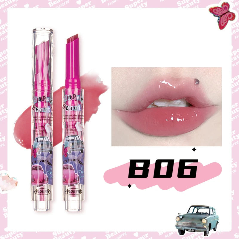 FLORTTE Solid Lip Gloss Water Light Glitter Clear Lipstick Pink Mirror Lip Glaze Jelly Moisturizing Lip Tint Cosmetics Makeup