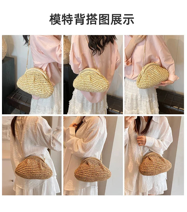 2025 Summer New Straw Weaving Crossbody Bag Fashionable and Casual Shell bag Women's Shoulder Bags with Excellent Texture bolsas