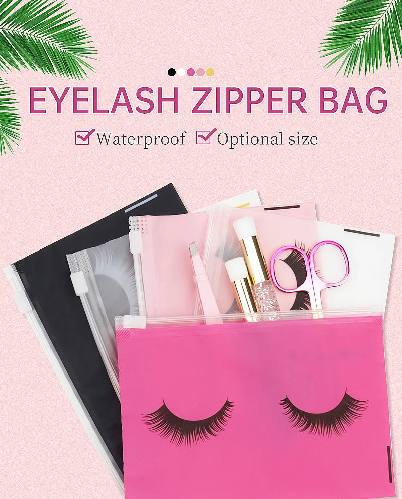 10pcs Eyelash Aftercare Bags With Zipper Toiletry Makeup Pouch Cosmetic Travel Beauty Tool Packaging Lash Extension Supplies