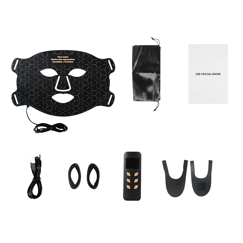 Silicone LED Mask Face With Neck 4 Colors LED Light Photon Infrared Therapy Flexible Facial Mask Repair Skin Brighten Skin Tone