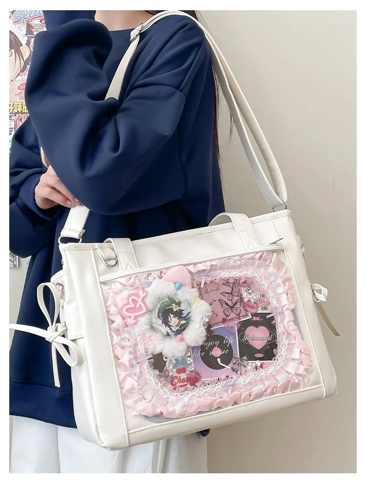 Womens Shoulder Bag Leather Sweet Lolita Jk Elegant Cute Casual Ita Bag Japanese Style Transparent Fashion Handbag