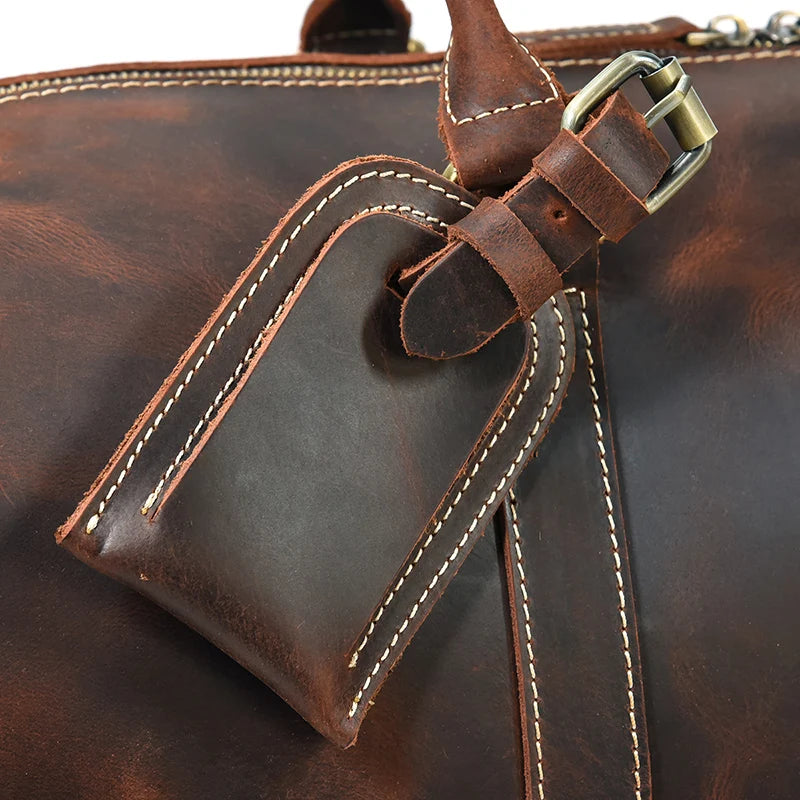 Fashionable Style Men's Leather Travel Handbags Real Cowhide Leather Duffle Bags For Man Male Weekend Bags With Shoe Pocket