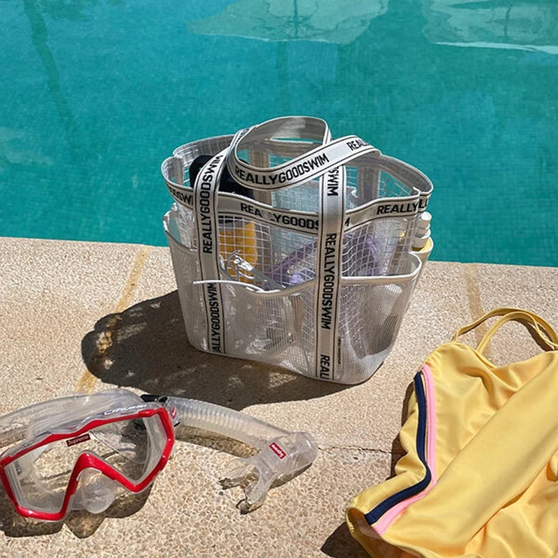 Gym Bag Beach Bag Fashions Transparent Waterproof Multi-Pocket Tote Swimming Mesh Bags High Volume Beach Organiser Travel Swim