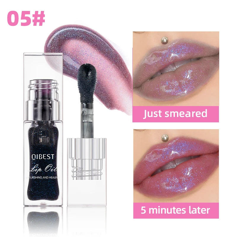 QIBEST Lip Oil Magic Warm Color Changing Lipstick Balm Lip Glaze Transparent Moisturizing Lipgloss Shiny Glitter Lips Cosmetics