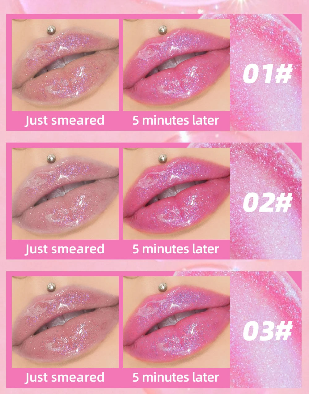 QIBEST Lip Oil Magic Warm Color Changing Lipstick Balm Lip Glaze Transparent Moisturizing Lipgloss Shiny Glitter Lips Cosmetics