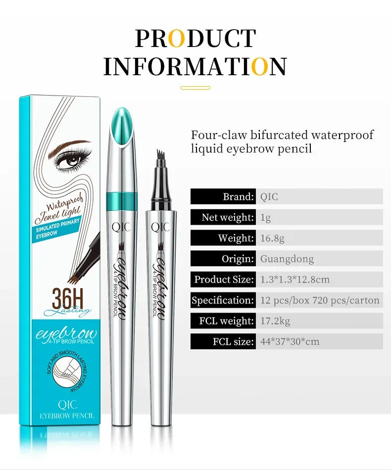 Eyebrow Pen 4 Forks Tip Eyebrow Tattoo Pencil Long Lasting Quick Drying Ultra-fine Sweat-Proof Dark Brown Makeup