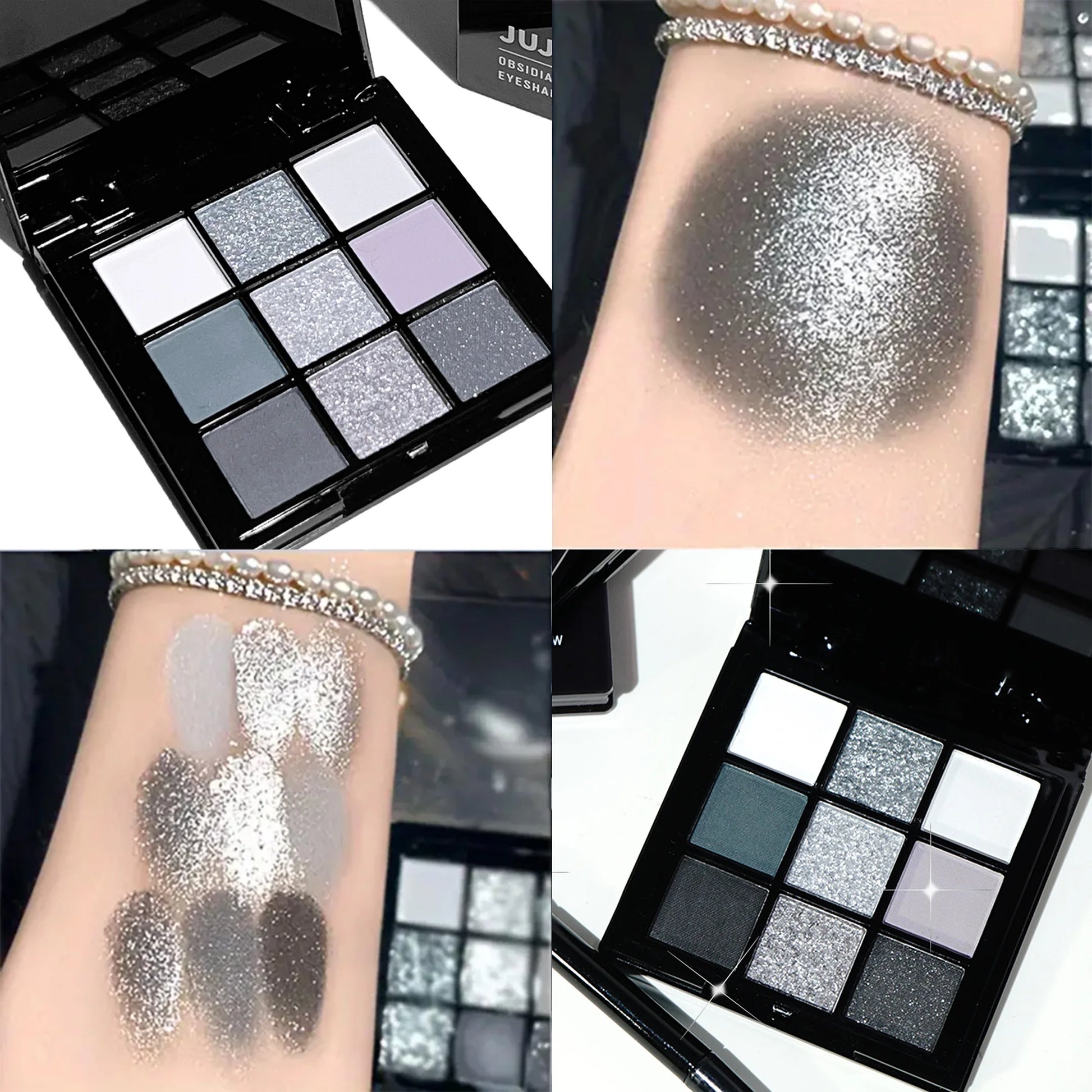 Smoky eyeshadow tray, 9-color black dark gray smoky Gothic makeup tray, 9-color soft mist pearlescent high color basic black and