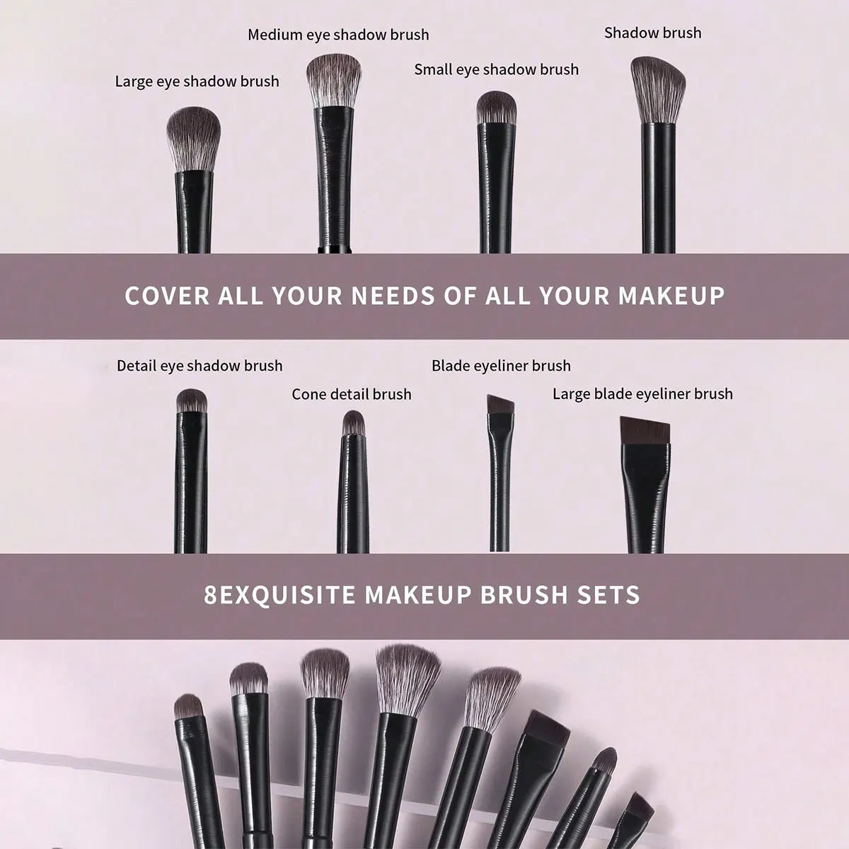 8pcs/Set Black Portable Eye Shadow Makeup Brush Kit