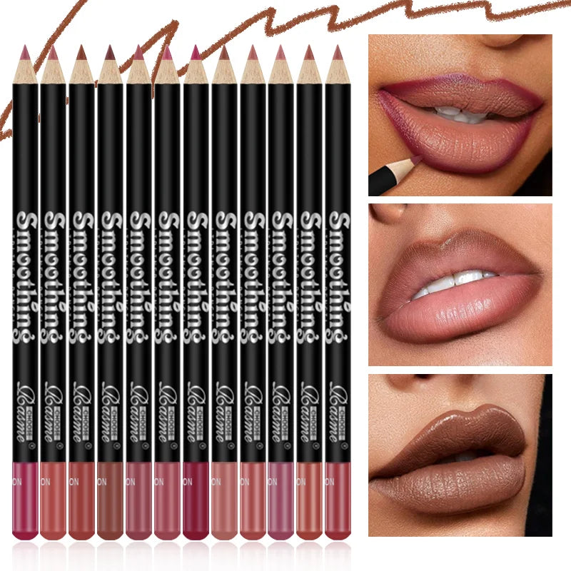 12-Color Lip Liner Set, Long-Lasting, Smudge-Proof, Easy To Apply, Transfer-Resistant, Matte Lip Pencil