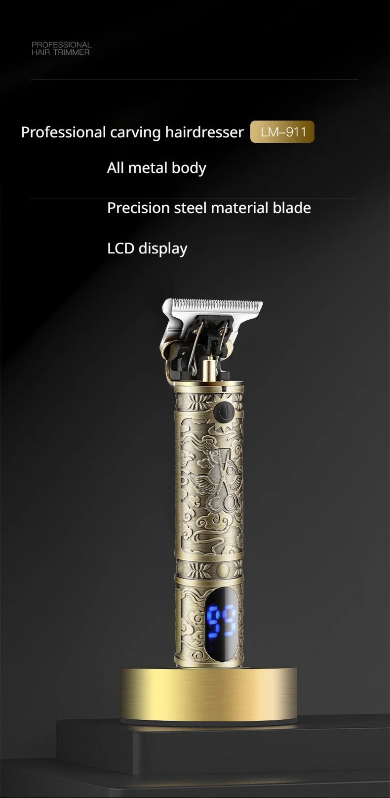 Hair Clipper for Men Resuxi LM-911 Hair Trimmer Retro Charging Pusher with Base  Hair Cutting Machine