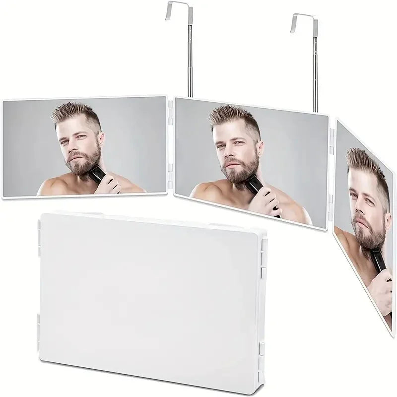 3 Way Compact Mirror for Self Hair Cutting Portable Trifold Cosmetic Mirror Makeup Vanity Mirror for Men and Women Folding Black