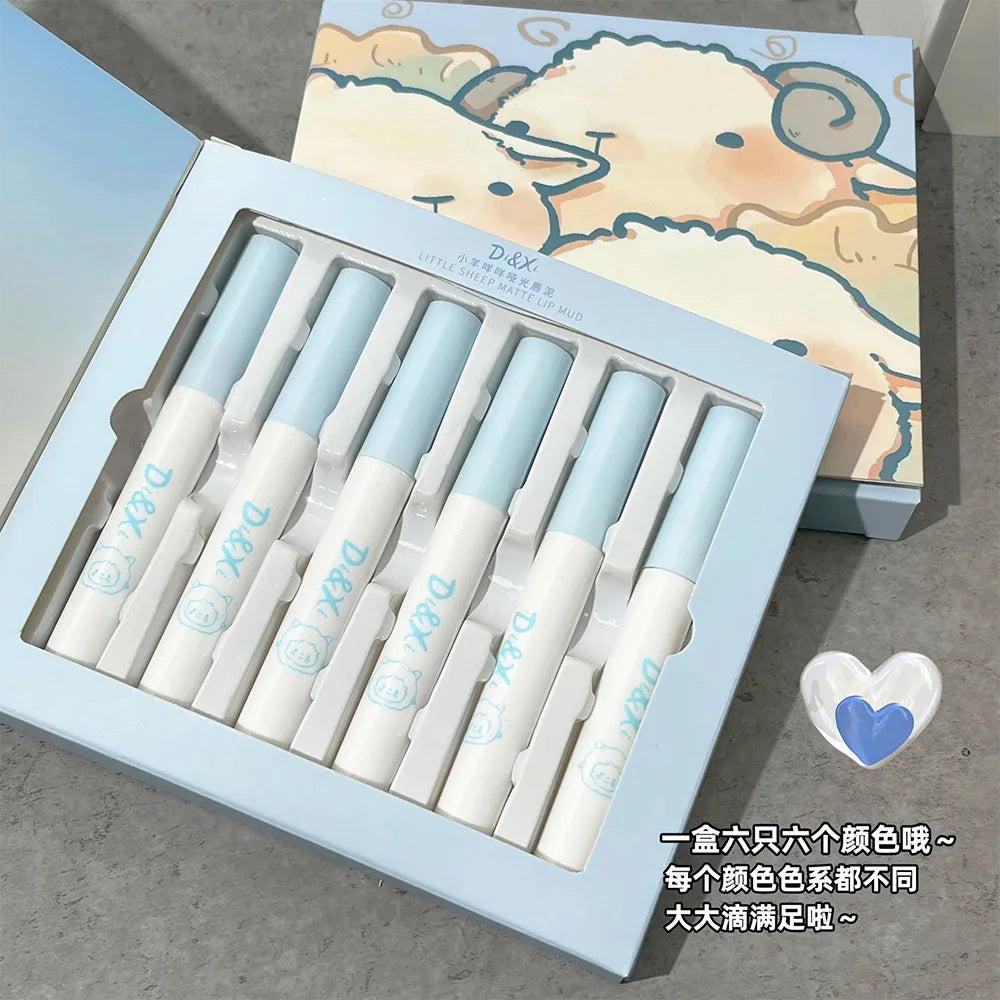 6 PCS Kawaii Lipsticks Set Free Shipping Korean Make Up Beauty Cosmetics Matte Lip Mud Waterproof Long lasting Makeup for women