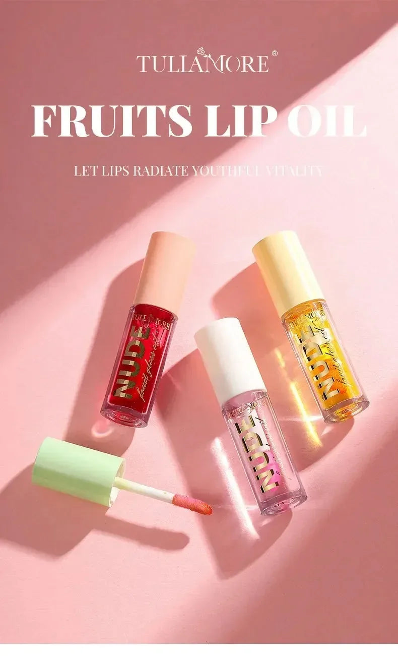 4 Colors Fruit Lip Oil Moisturizing Lip Plump Clear Hydrates And Shines Mirror Water Gloss Lip Glaze Liquid