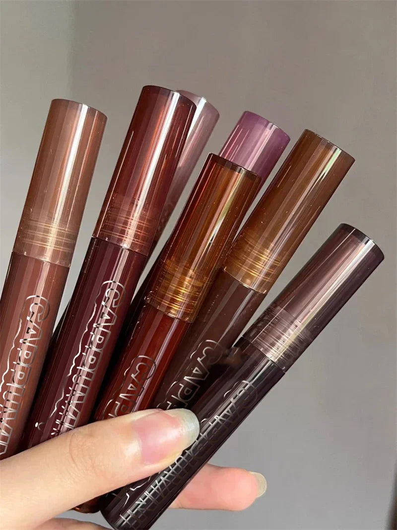Punk Dark Brown Mirror Water Lip Gloss Red Lip Glaze Transparent Glass Lip Oil Waterproof Liquid Lipstick Clear Tint Makeup New