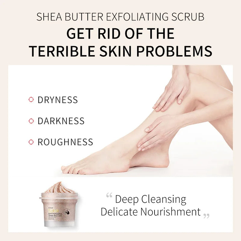 Shea Butter Exfoliating Scrub Cream Face Body Deep Pores Avocado Smooth Treatment Cleansing Wash Peach Acne Face Whitening