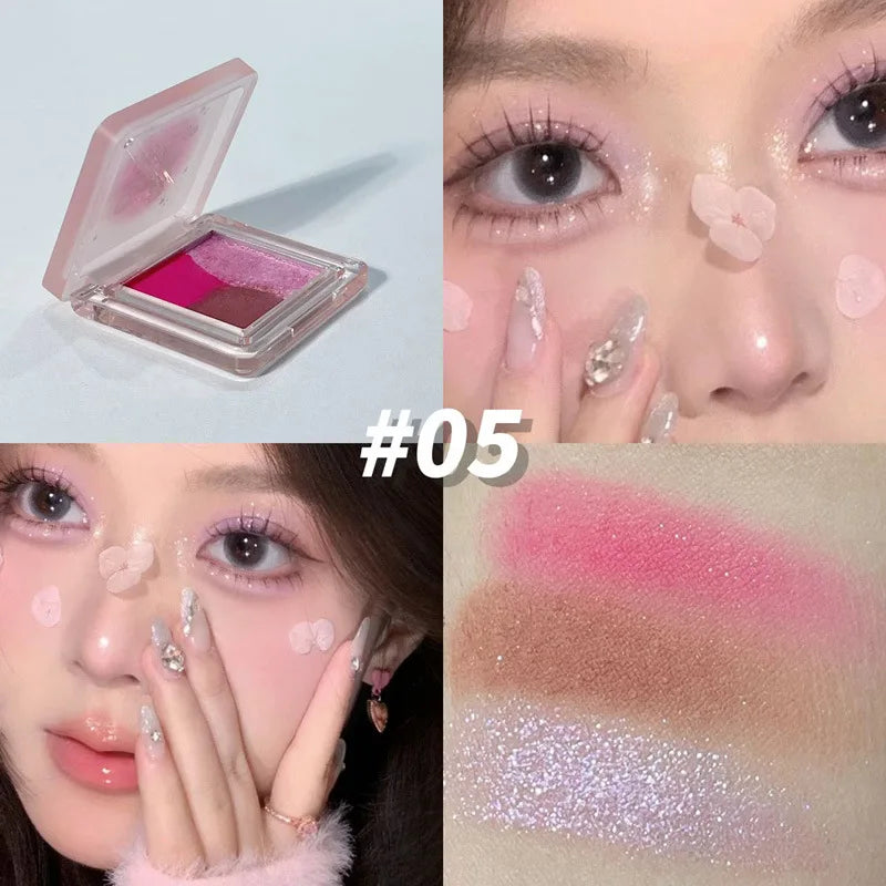Mini 3-Color Earth Brown Eyeshadow Palette Pearly Matte Grey Glitter Eye Shadow Shiny Shimmer Eye Pigment High Gloss Makeup