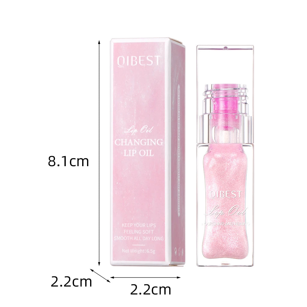 QIBEST Lip Oil Magic Warm Color Changing Lipstick Balm Lip Glaze Transparent Moisturizing Lipgloss Shiny Glitter Lips Cosmetics