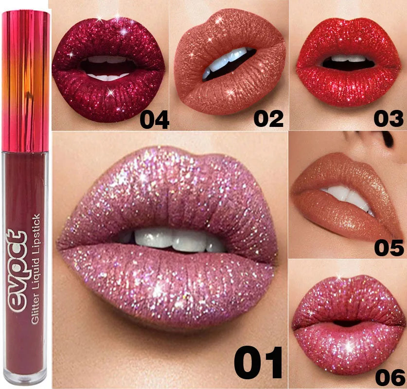 15 Color Glitter Liquid Lipsticks Shimmer Shiny Lipgloss Pearlescent Lip Tint Waterproof Long Lasting Matte Diamond Lips Glaze