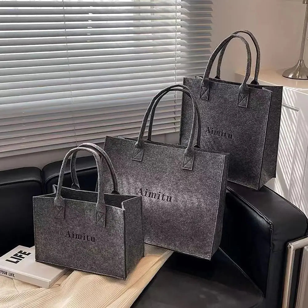 S/M/L Women Korean Simple Felt Shoulder Bag Fashion Solid Color Messenger Bag Handbag Large Capacity Travel Casual Crossbody Bag