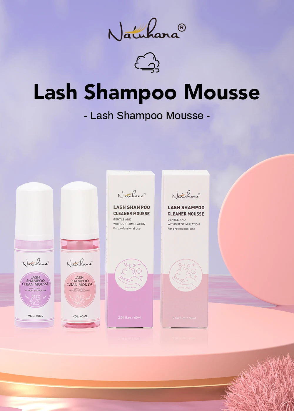 Natuhana 60ml Eyelash Extension Shampoo Mousse False Eyelashes Glue Accessories Lash Cleaning Foam No Stimulation Makeup Tools