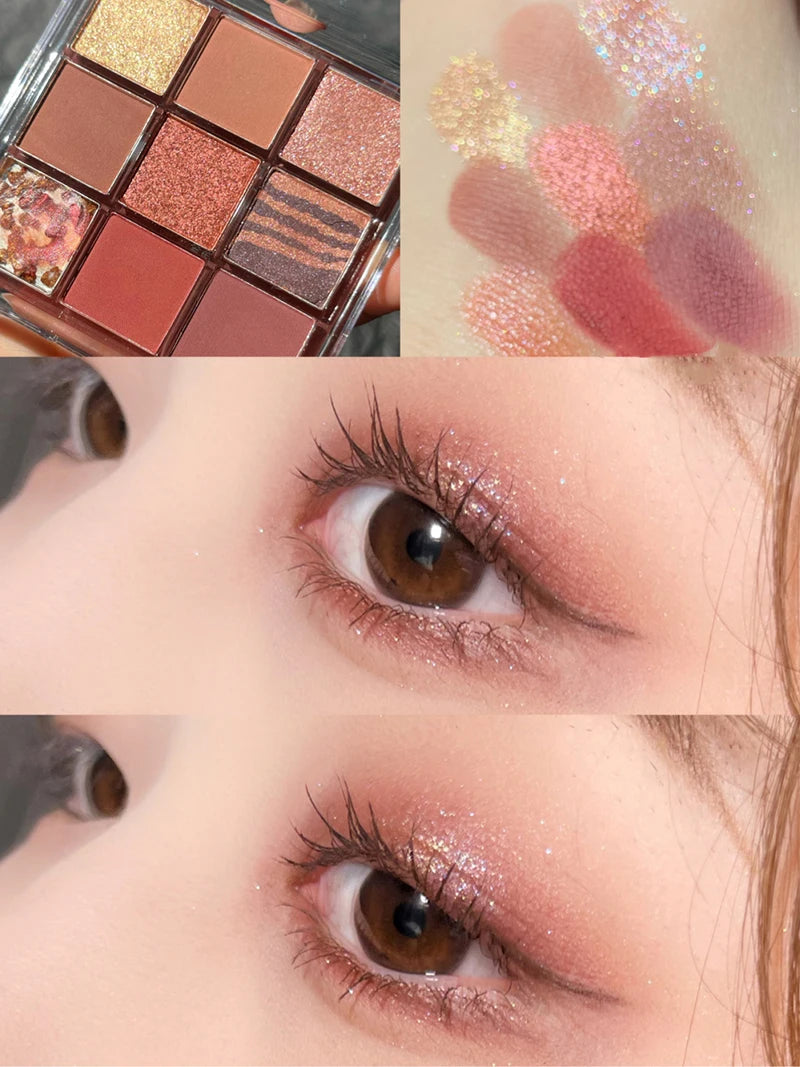 DIKALU Spring And Summer New Eyeshadow Palette Oh Rosy Nine Palace Grid Auto Focus Low Saturation Smoke Powder Rose Plate