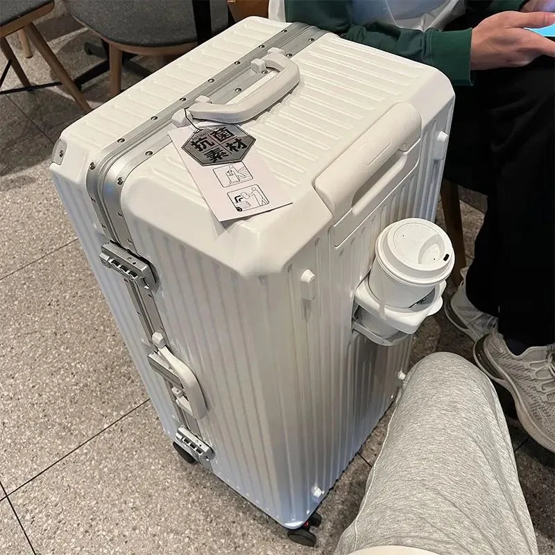 Large Capacity Travel Luggage Aluminum frame Suitcase pull rod Case 24/28/32 " with Cup Holder Travel Case Combination box