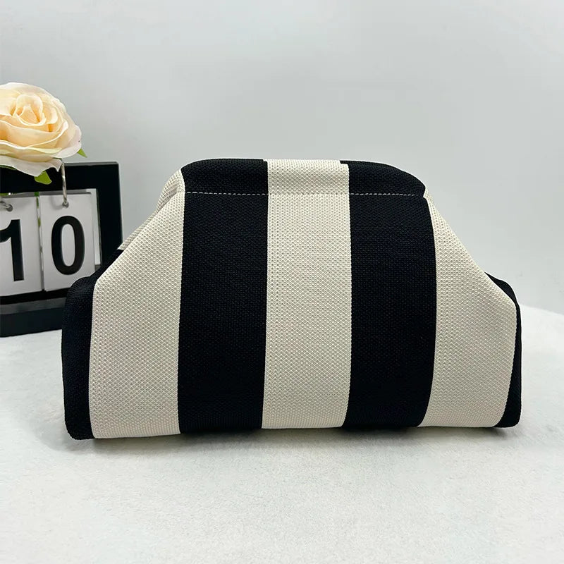 Summer Beach Clutch Bag for Women Woven Crochet Handbags Purses Knitting Dumpling Clutch Ruched Cute Cloud Casual Colorblock Bag