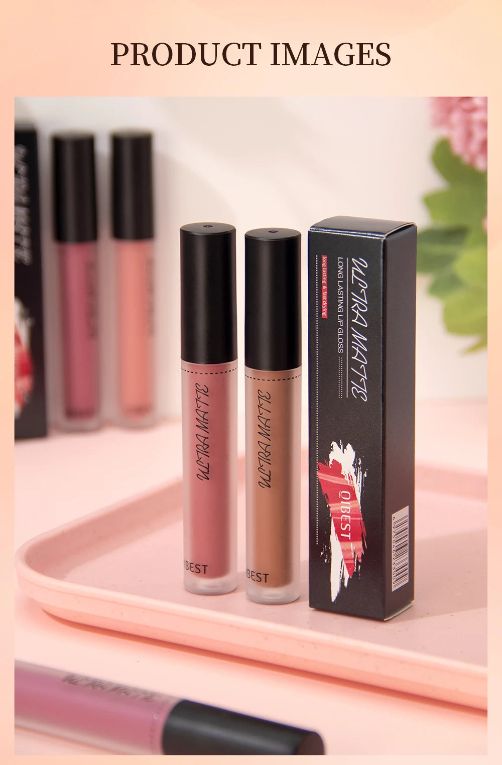 QIBEST Waterproof Matte Nude Lip Gloss 12 Colors Lasting Liquid Lipstick Moisturizing Non-stick Cup Black Red Purple Lip Glaze