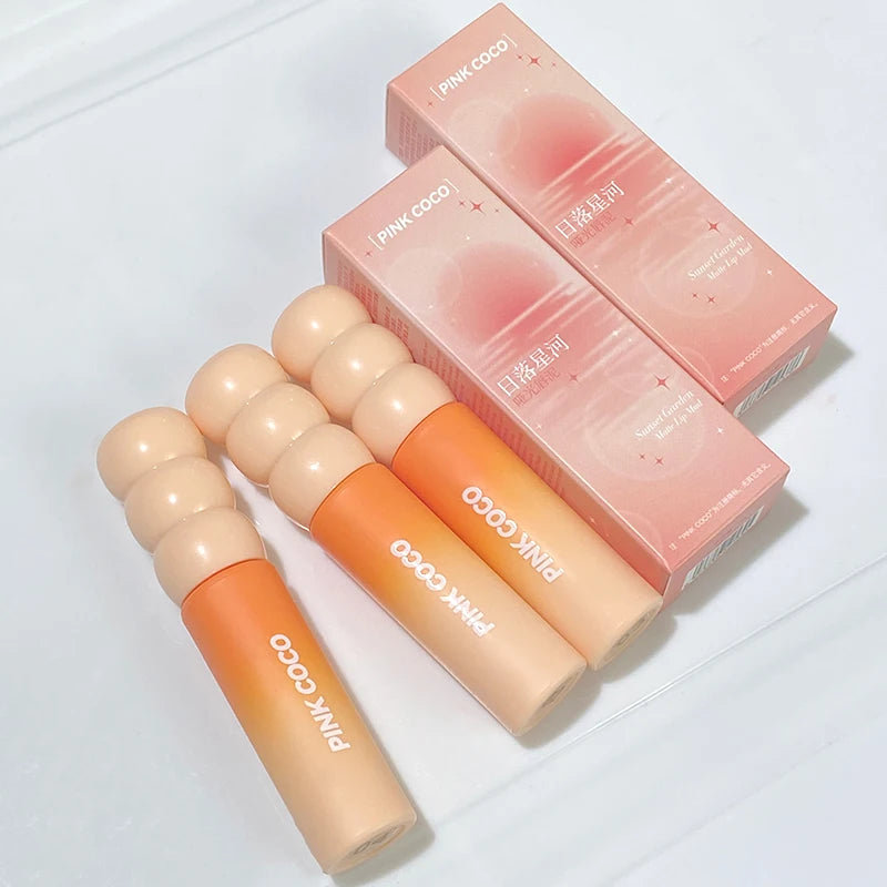 PINK COCO Sunset Galaxy Lip Glaze Matte Matte Velvet Lip Mud Low-saturation Tone Autumn and Winter Matte Lip Glaze