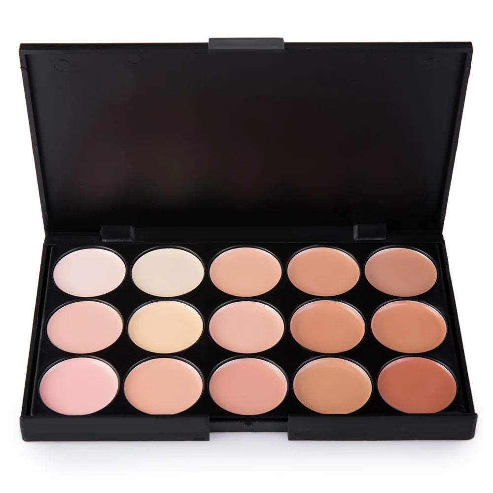 POPFEEL 15-Color Concealer Palette with Brush & Sponge-Multi-Functional for Blemish Coverage, Contouring, Body Tattoo Camouflage