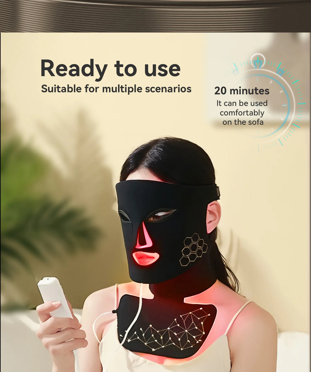 Hello Face Rechargeable Red Light Therapy Mask for Face & Neck  Infrared LED Mask Skincare Device for Glowing Skin