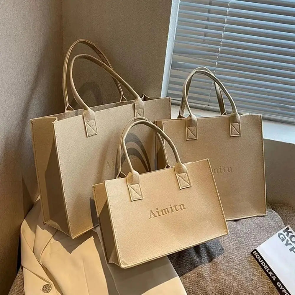 S/M/L Women Korean Simple Felt Shoulder Bag Fashion Solid Color Messenger Bag Handbag Large Capacity Travel Casual Crossbody Bag
