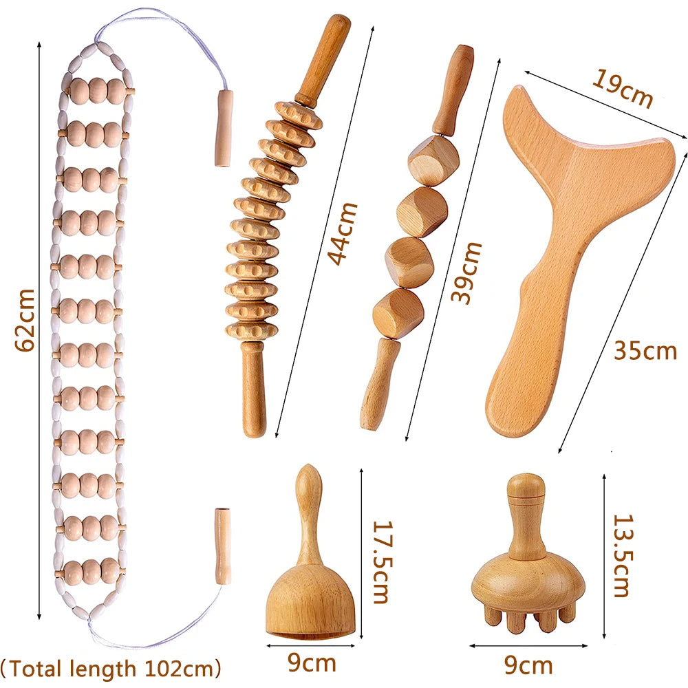 Wooden Therapy Massager Lymphatic Drainage Anti Cellulite Maderoterapia Kit - Body Contouring, Belly Waist Muscle Massage Relax