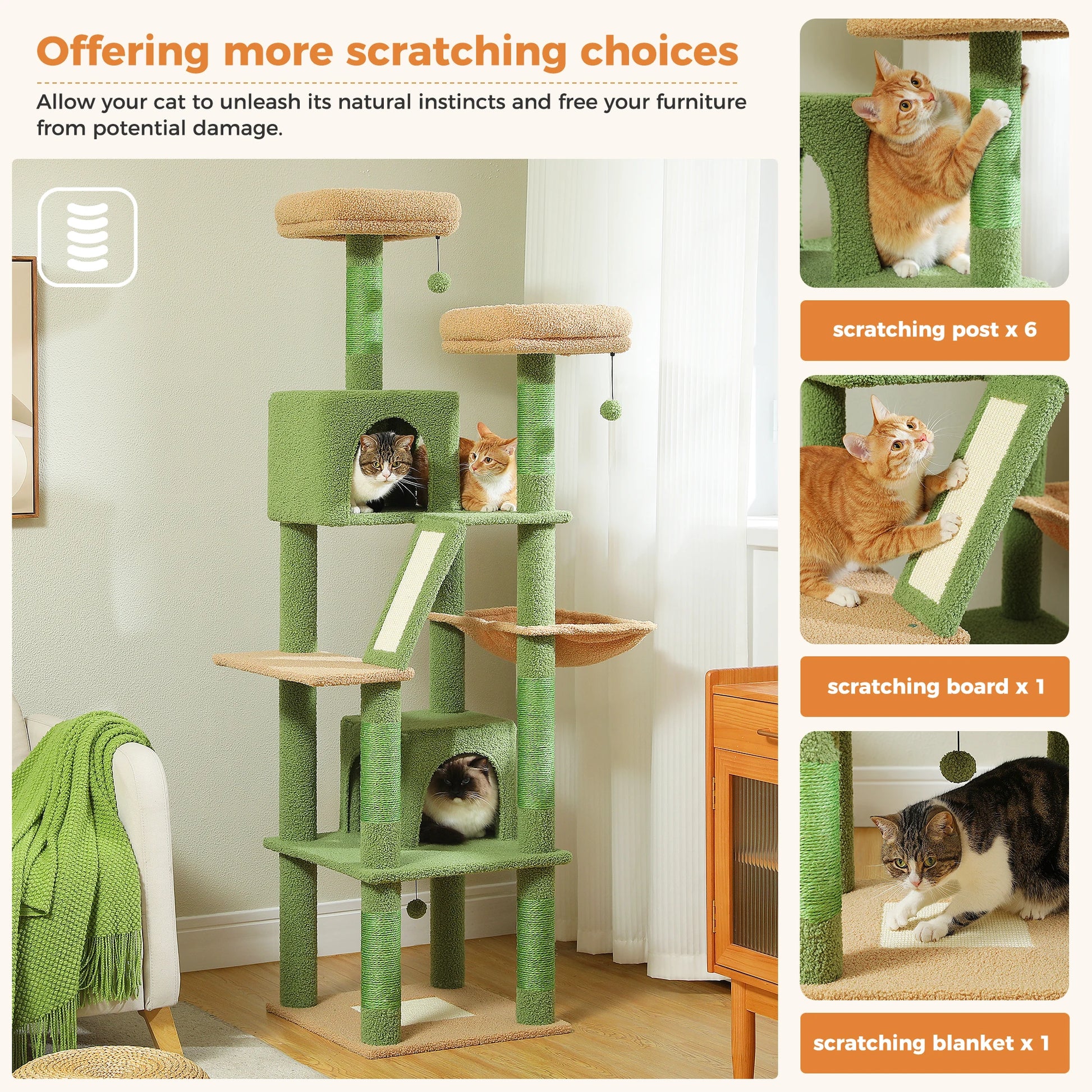 Multi-Level Cat Tree with Scratching Posts, Cozy Condo, Hammock, Large Cat Tower for Indoor Cats, Cat Scratching Board, Cat Toys