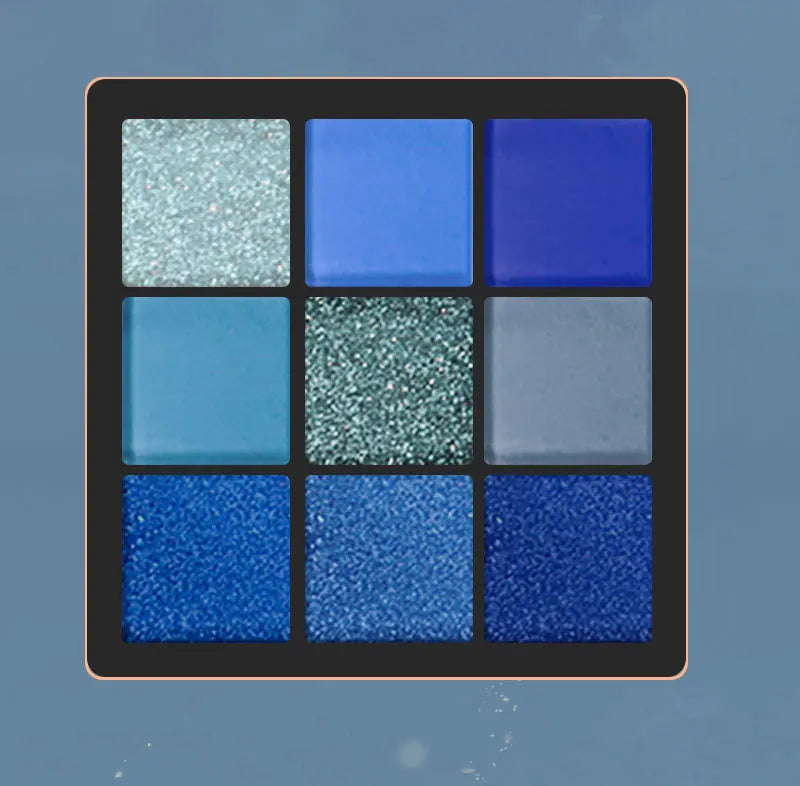 9 Color Eyeshadow Palette Blue Waterproof Sweatproof Blue Matte Pearl Glitter Finish Performance Stage Makeup Music Festival