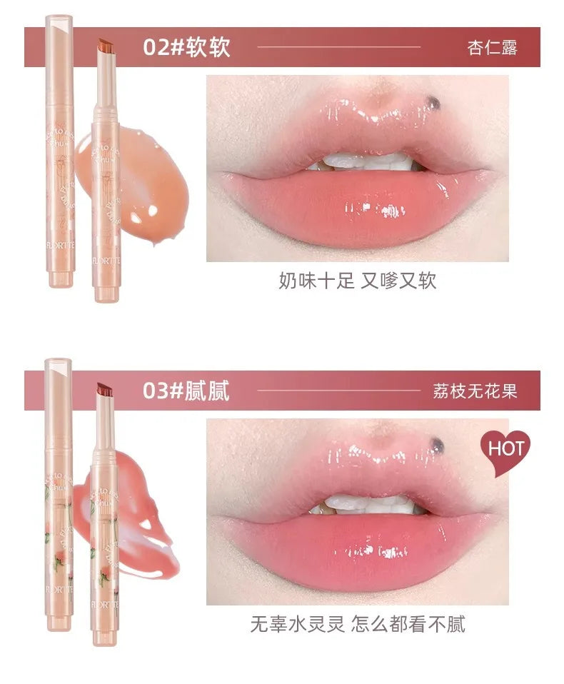 FLORTTE Solid Lip Gloss Water Light Glitter Clear Lipstick Pink Mirror Lip Glaze Jelly Moisturizing Lip Tint Cosmetics Makeup
