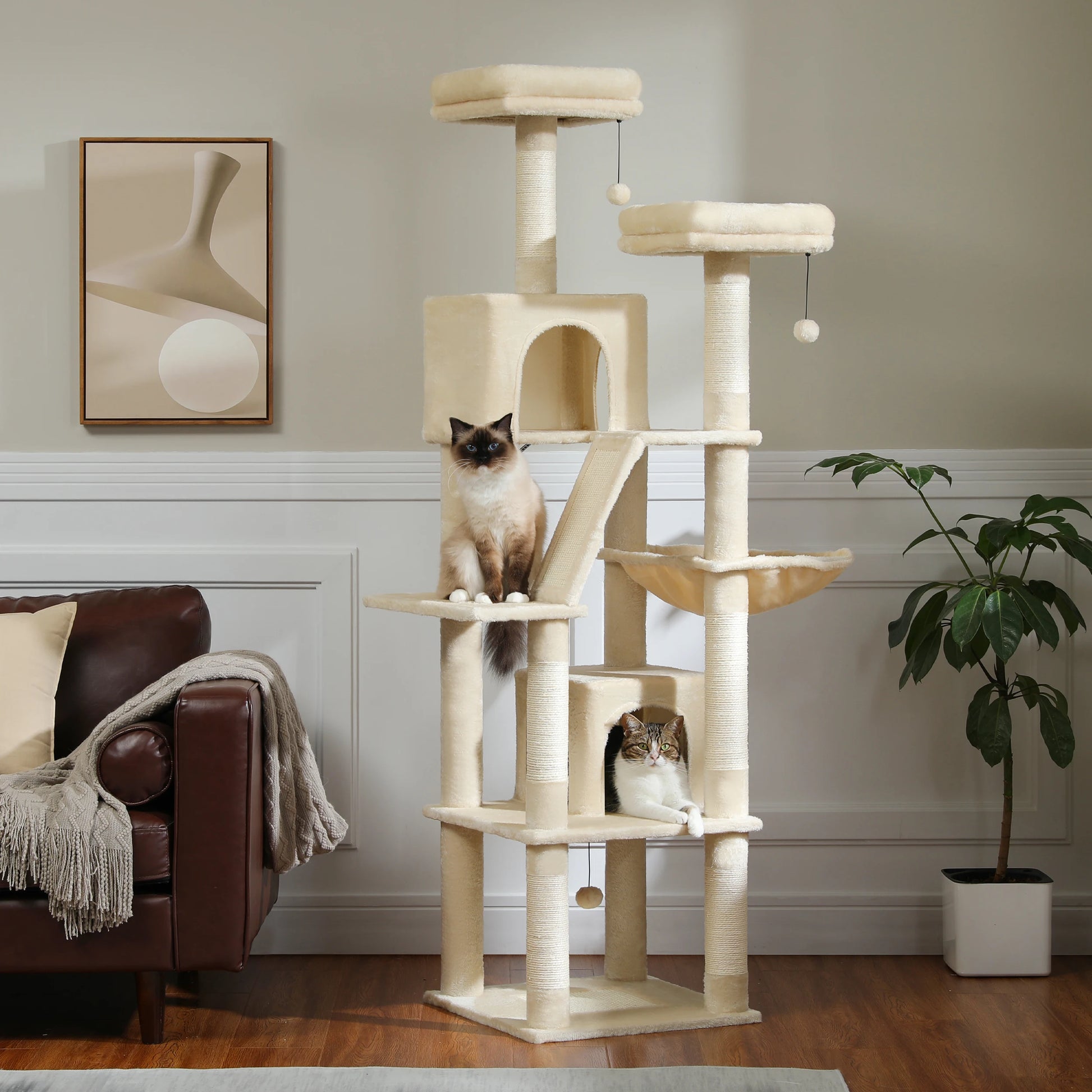 Multi-Level Cat Tree with Scratching Posts, Cozy Condo, Hammock, Large Cat Tower for Indoor Cats, Cat Scratching Board, Cat Toys