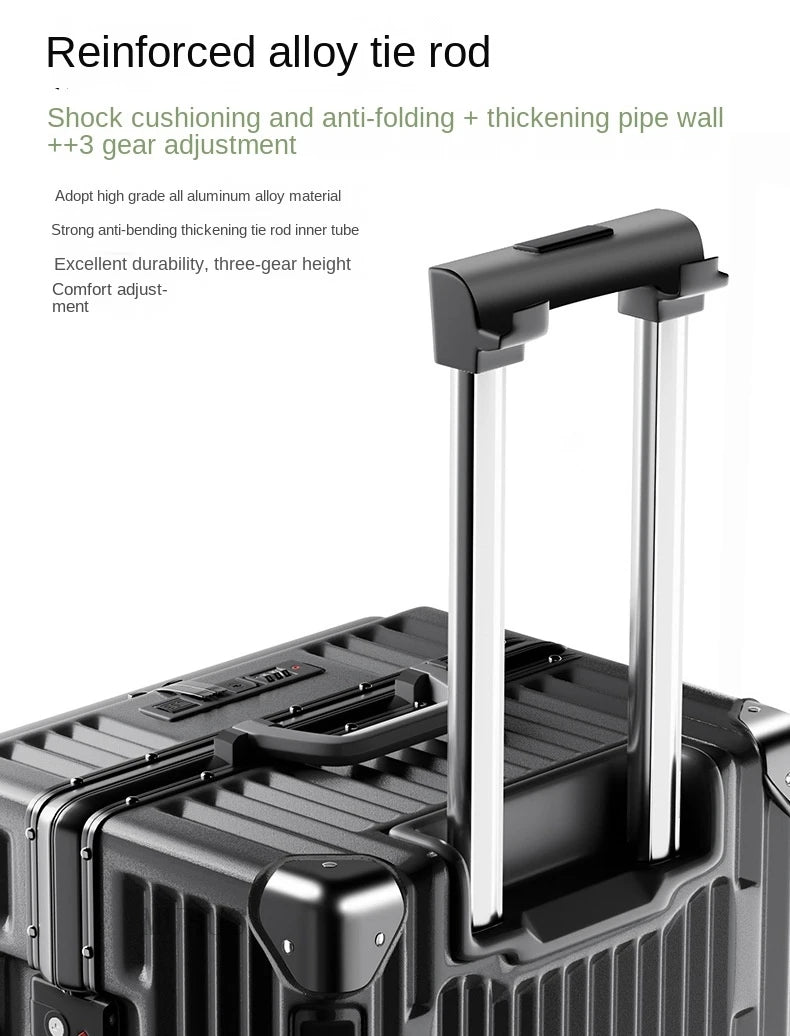 Front Opening Suitcase 2025 New Large Capacity 20/30 inch Aluminum Frame Luggage with USB Cup Holder Laptop Bag Travel Suitcases