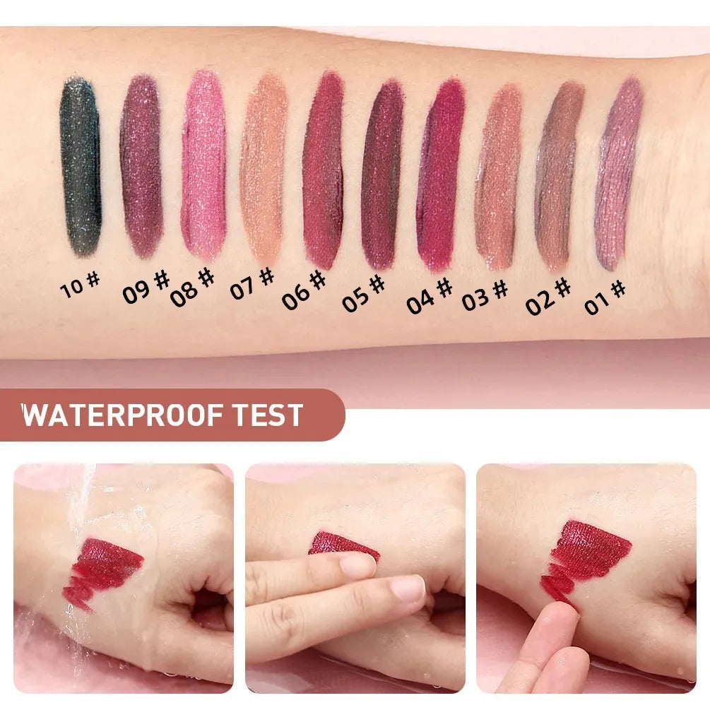 Diamond Shimmer Waterproof Lipgloss 10 Colors Liquid Lipstick Glitter Shiny Pearl Glaze Long Lasting Lip Tint Women Makeup