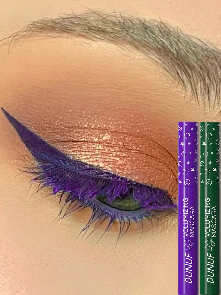 2pcs Green Purple Slender Curly Mascara, Color Mascara Waterproof Not Easy To Smudge, Portable Fine Brush Head，Holiday Makeup