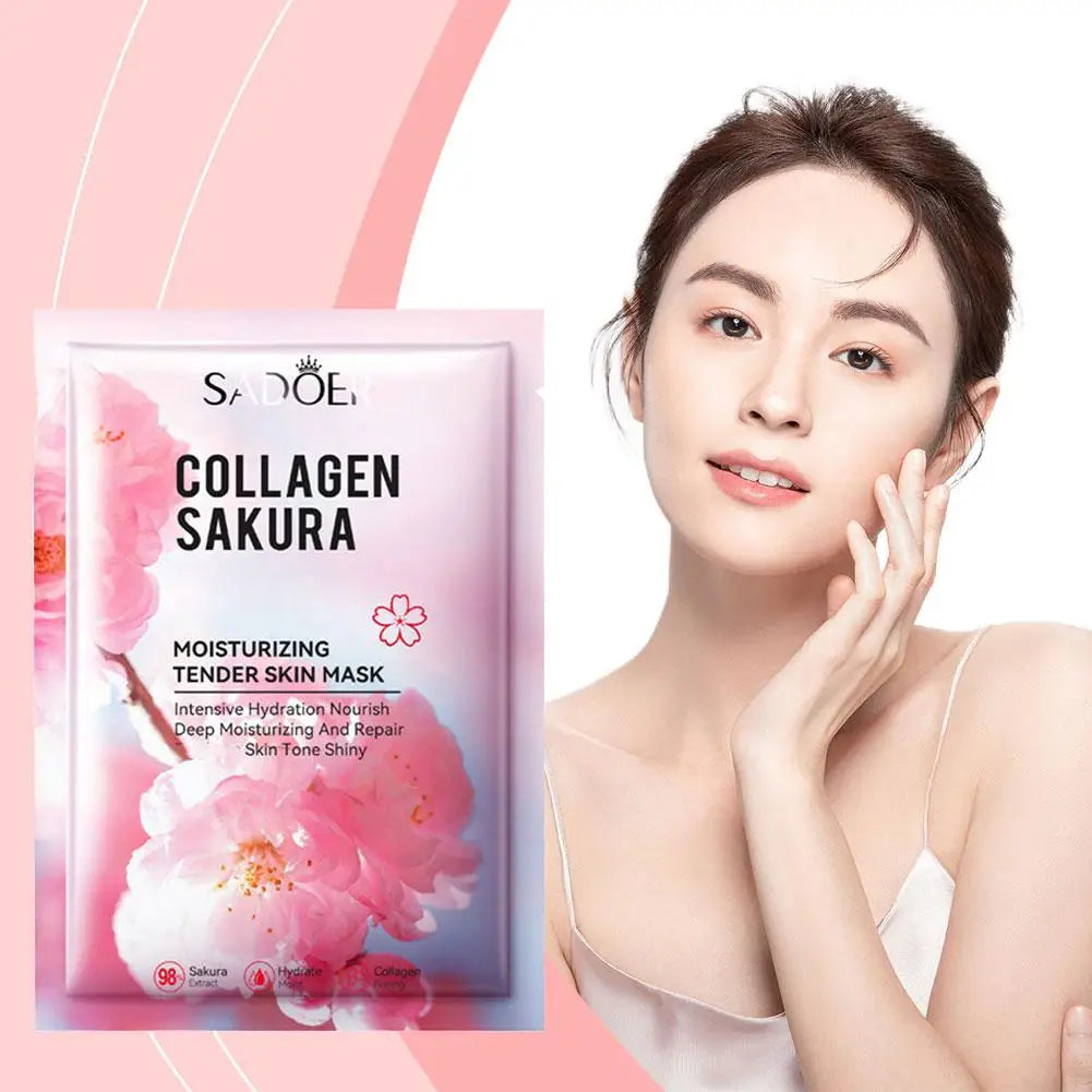 Sakura Collagen Face Mask Moisturizing Lifting Firming Essence Reduces Wrinkles Fine Lines Brighten Facial Mask Beauty Skin Care