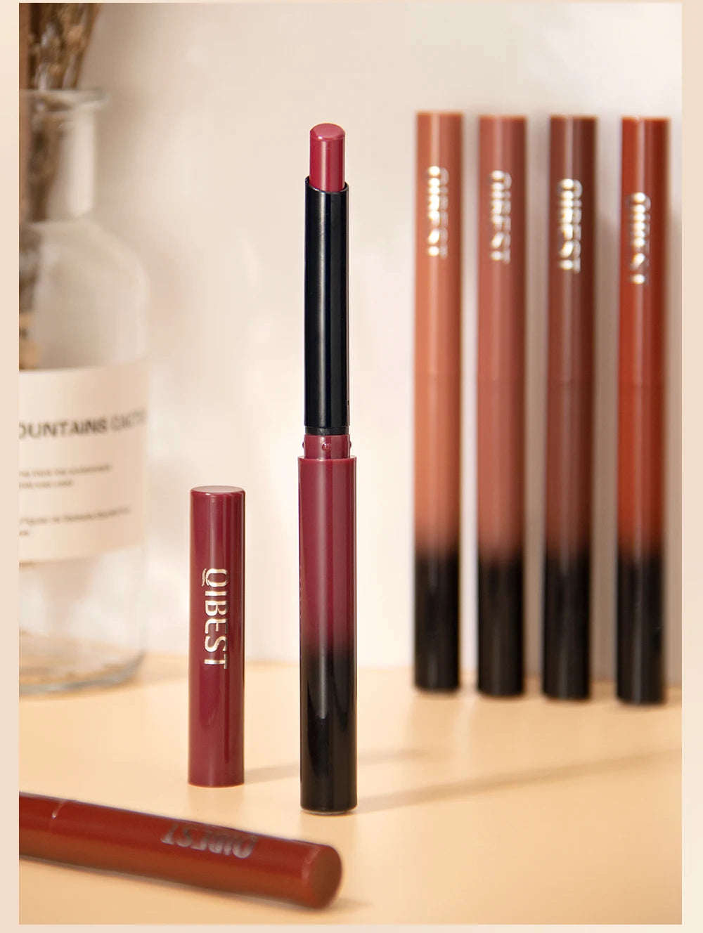 QIBEST 1PC Sexy Matte Lipstick Waterproof Long Lasting Color Rendering Non-stick Velvet Lips Liner Pencil Woman Makeup Cosmetics