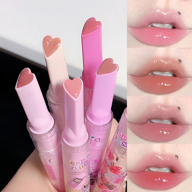 CAPPUVINI Love Shape Lipstick Flower Jelly Water Lip Gloss Clear Light Hydrating Lip Tint Non-stick Cup Korea Cosmetic
